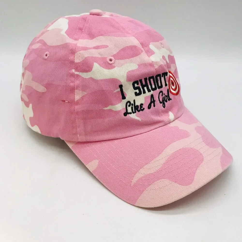 I Shoot Like a Girl Pink Camo Baseball Cap Womens Twill Strapback Port Authority